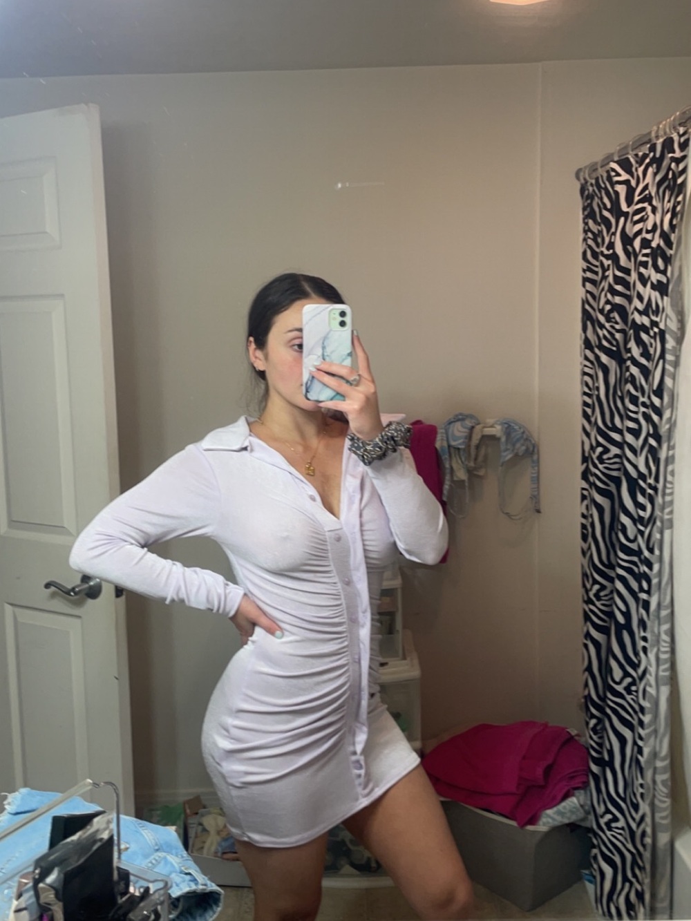 Missguided Light Lavender Ruched Button-Front Mini Dress